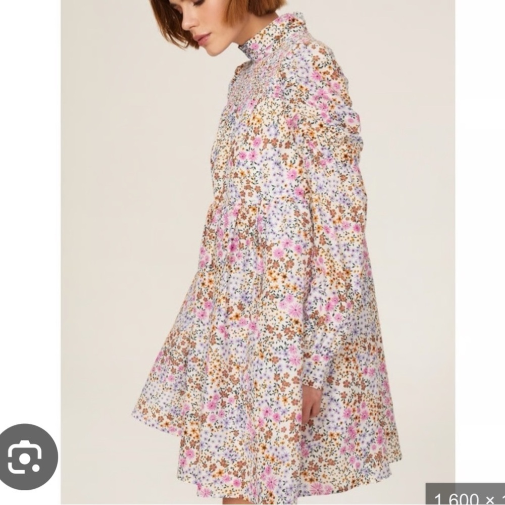 Munthe Correct Floral Long Sleeve Dress Organic Cotton Silk Size 38